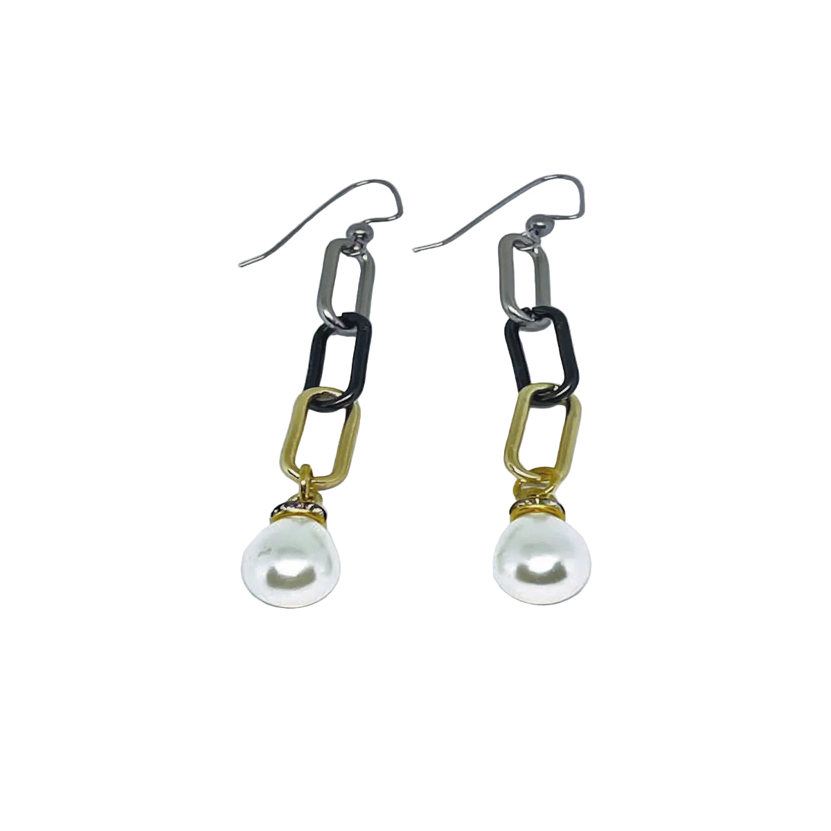 Multimetal Pearl Drop Dangle Paperclip Earrings - 3-inch Length