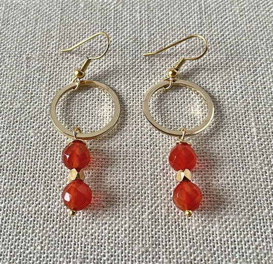 Dainty Faceted Carnelian Drop Earrings