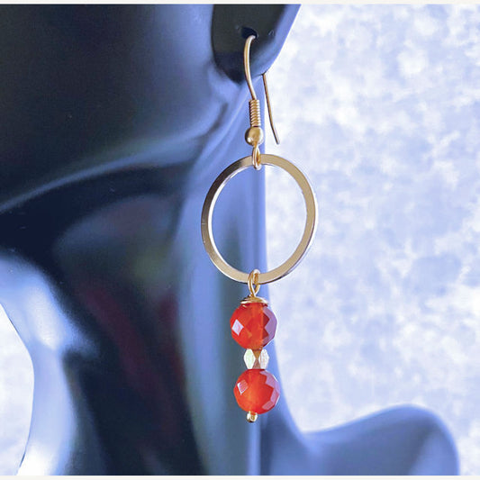 Dainty Faceted Carnelian Drop Earrings