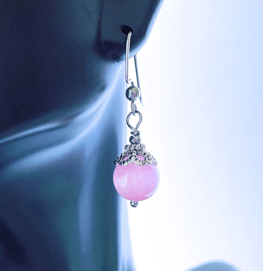 Earrings with Pink Electroplated Accent Bead