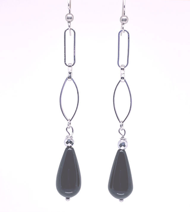 Dangling Teardrop Black Onyx Earrings