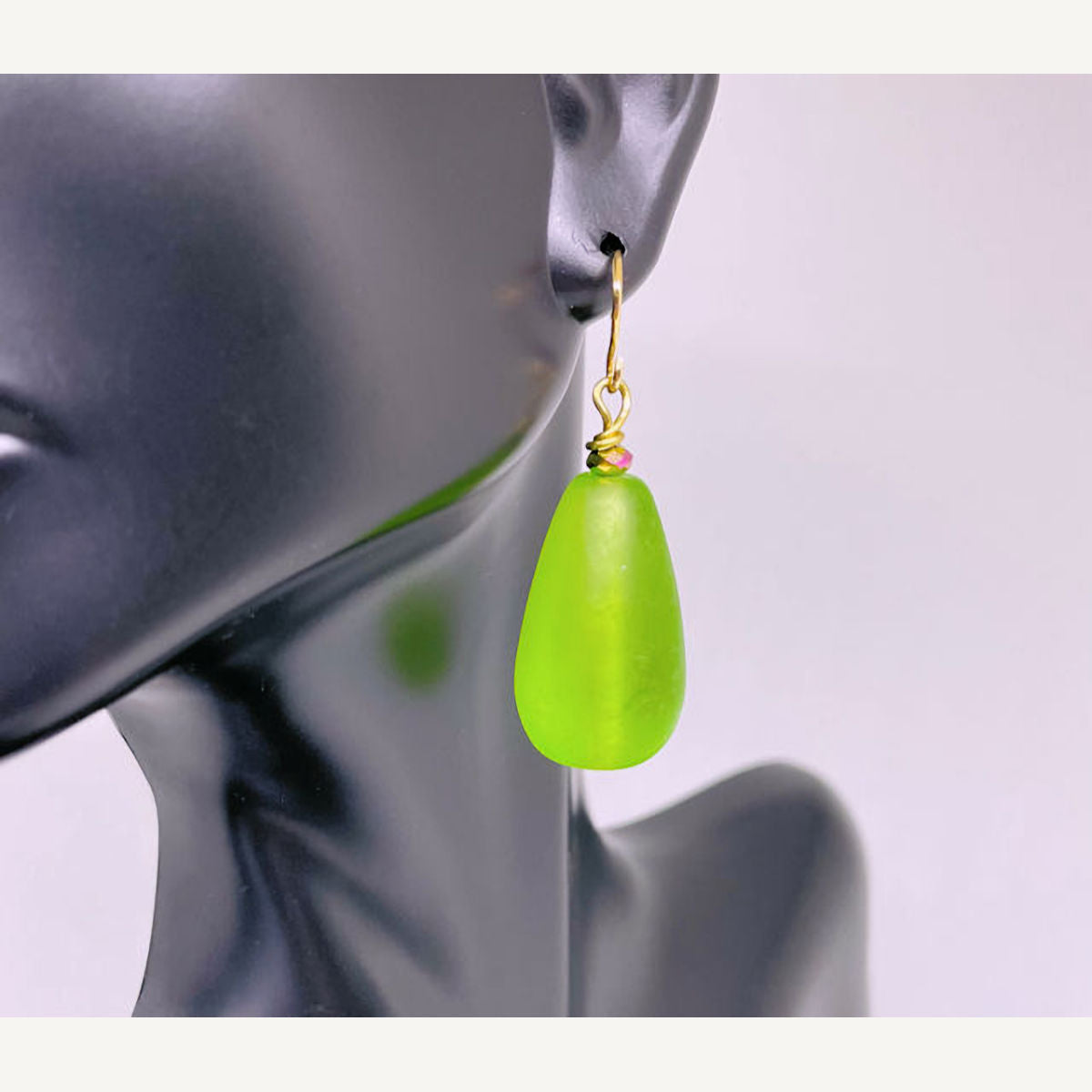 Teardrop Green Frosted Glass Earrings