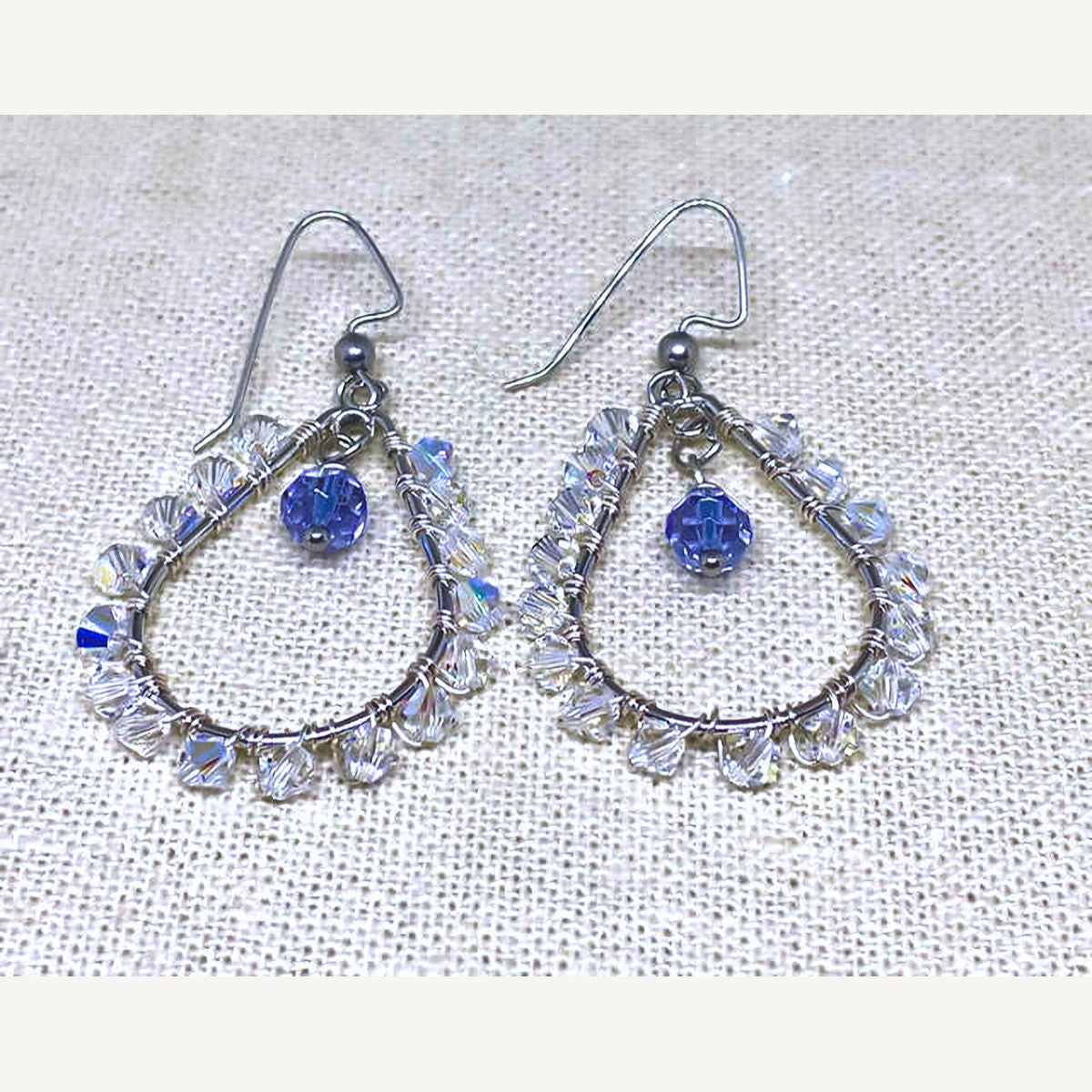 Unique Tear Drop Earrings with Faceted AB Crystal Beads