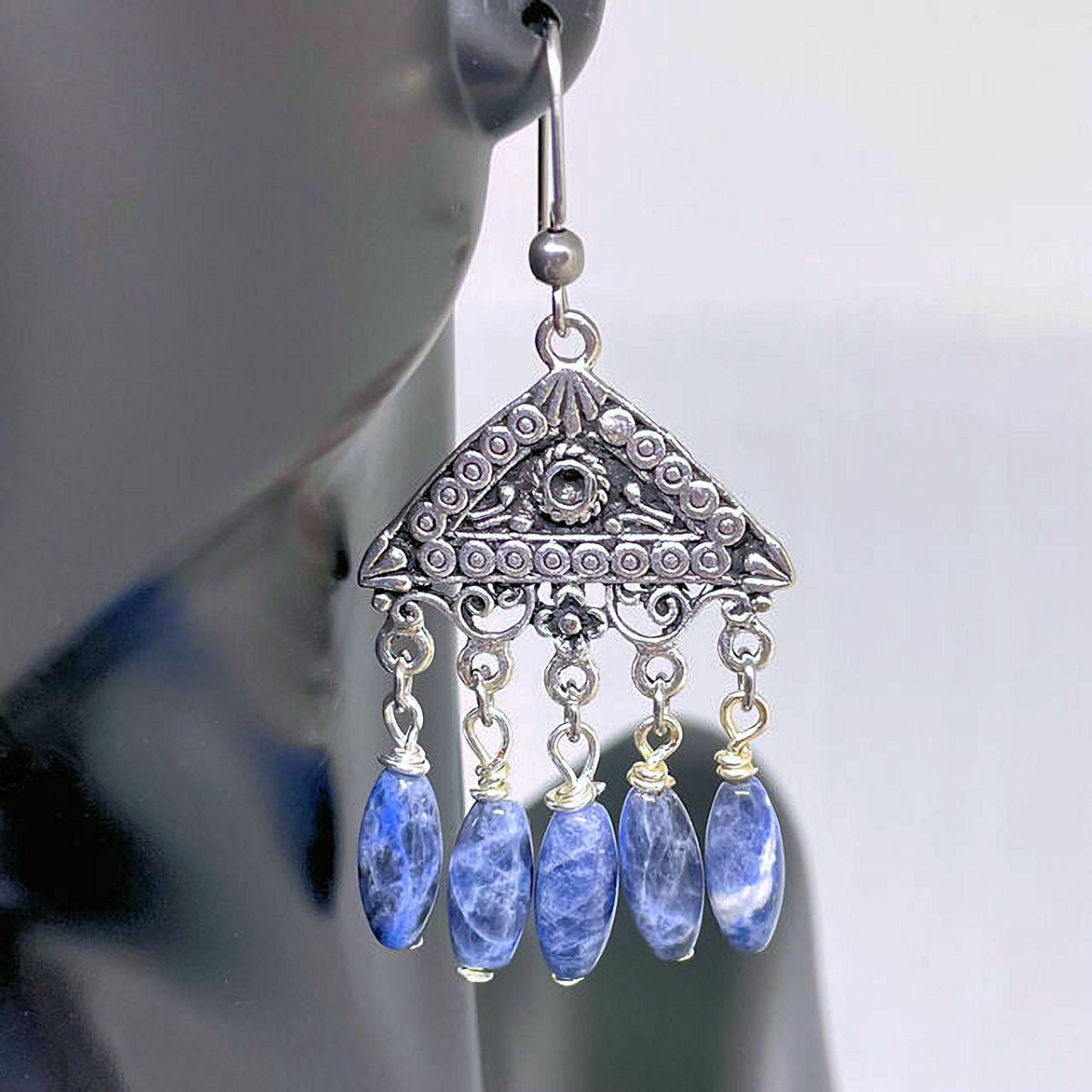 Tribal Earrings with Sodalite Beads