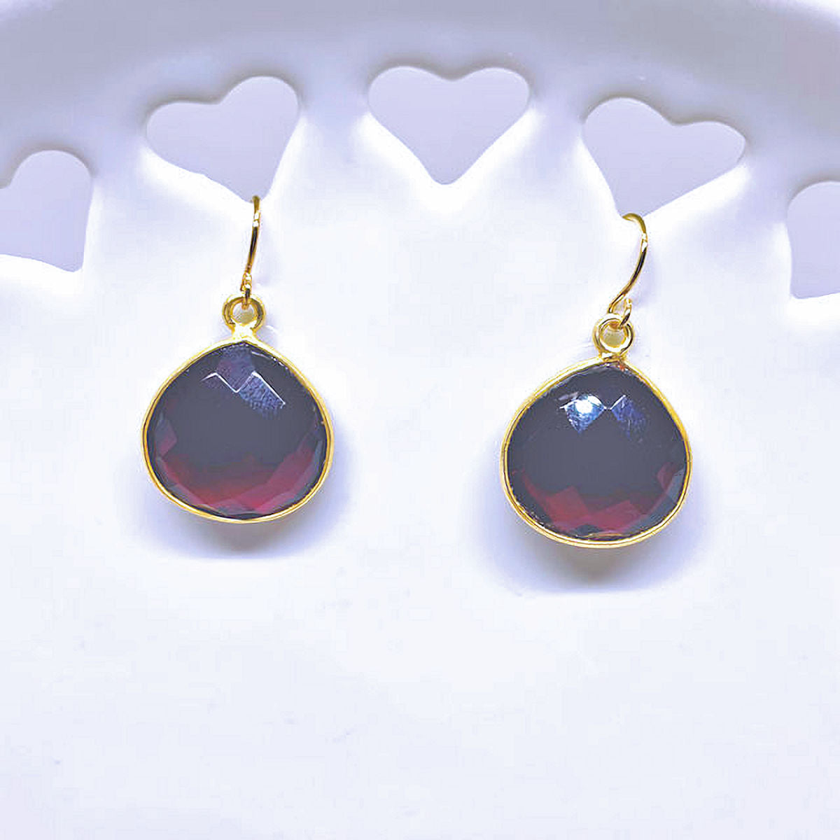 Faceted Tear Drop Garnet Quartz Earrings
