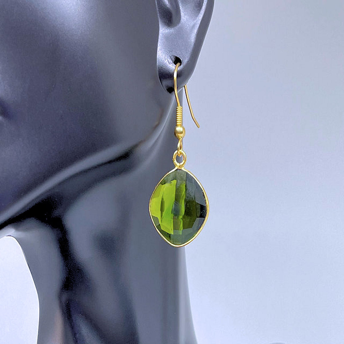 Faceted Olive Green Quartz Earrings