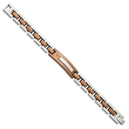 Stainless Steel Polished Brown Bracelet with .01 Carat Diamond