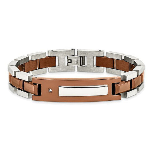 Stainless Steel Polished Brown Bracelet with .01 Carat Diamond