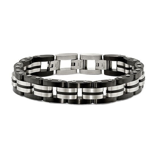 Stainless Steel Bracelet with Black Rubber Inlay