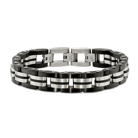 Stainless Steel Bracelet with Black Rubber Inlay