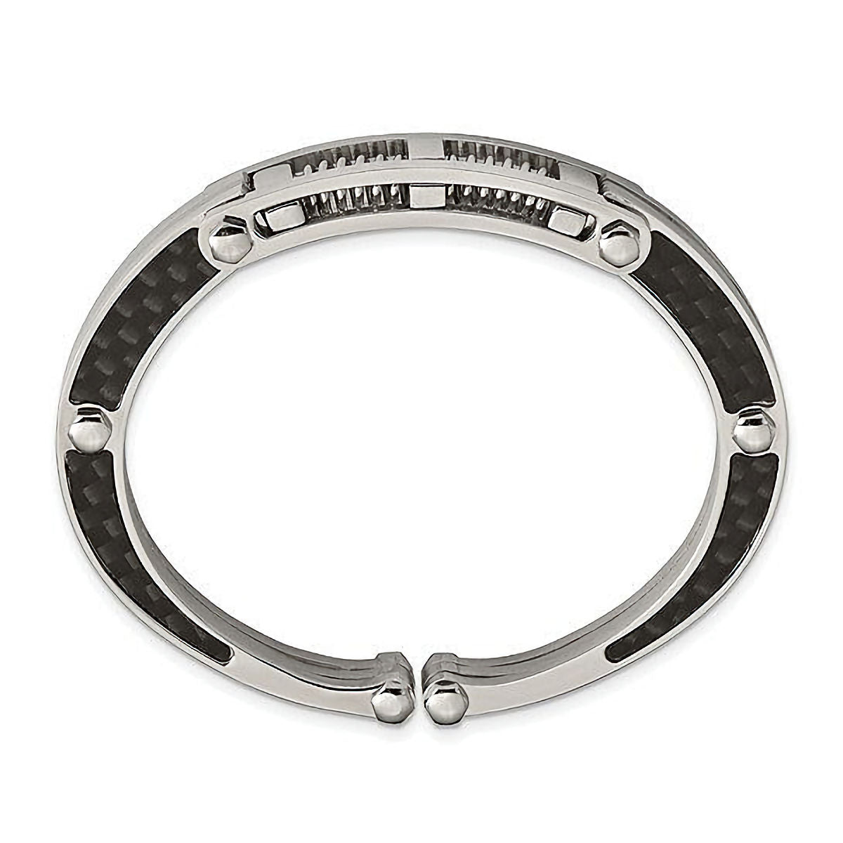 Stainless Steel Fiber Inlay Hinged Bangle Bracelet
