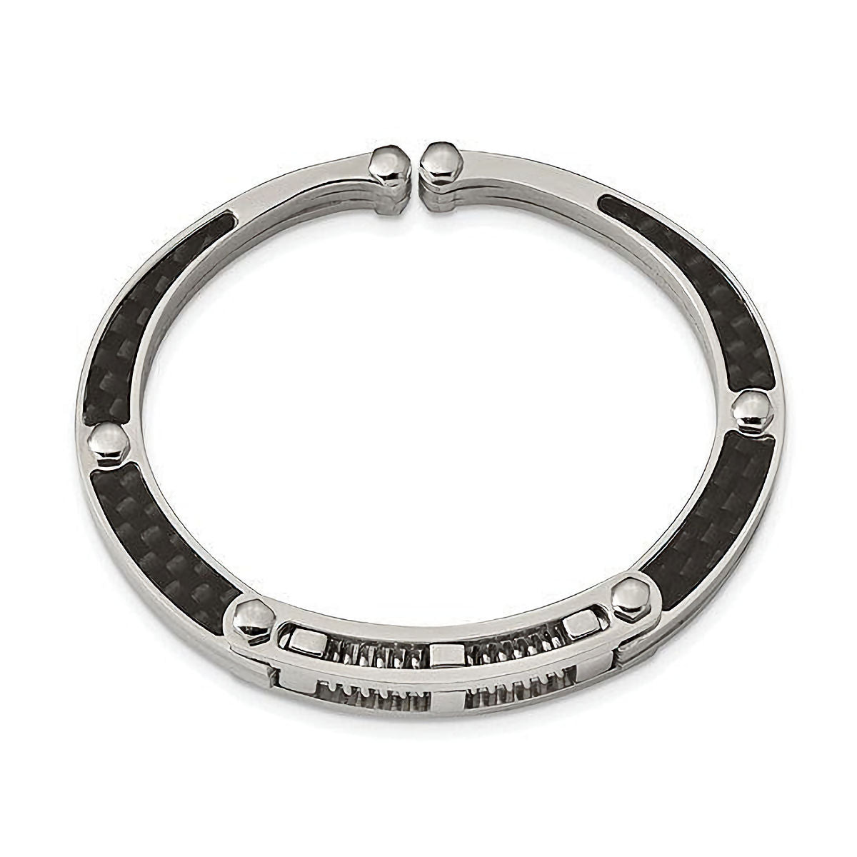 Stainless Steel Fiber Inlay Hinged Bangle Bracelet