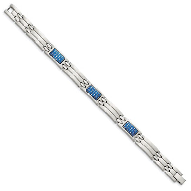 Blue Carbon Fiber Inlay Stainless Steel Bracelet