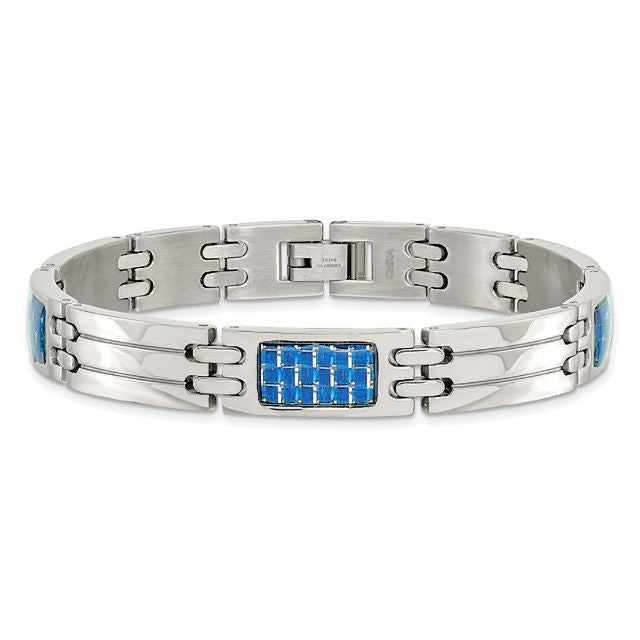 Blue Carbon Fiber Inlay Stainless Steel Bracelet