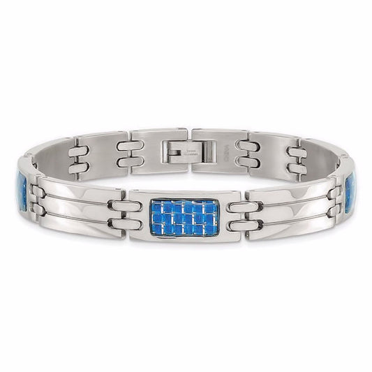 Blue Carbon Fiber Inlay Stainless Steel Bracelet