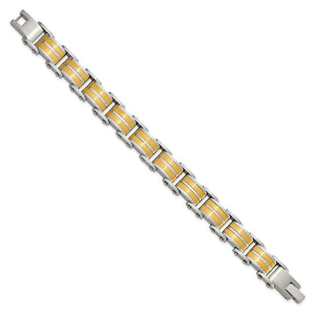 Brushed and Polished Yellow IP-Plated Stainless Steel Bracelet