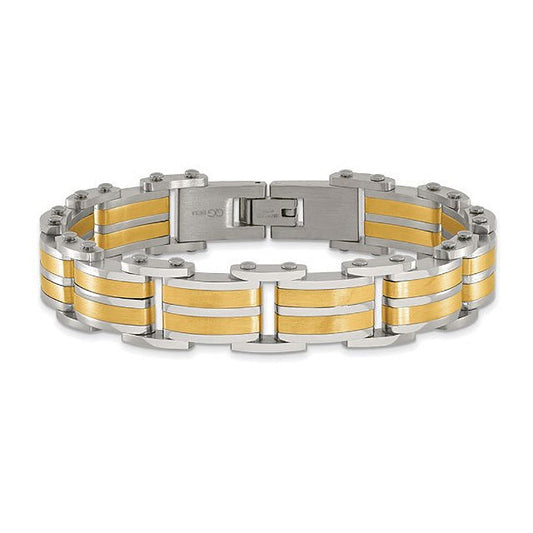 Brushed and Polished Yellow IP-Plated Stainless Steel Bracelet