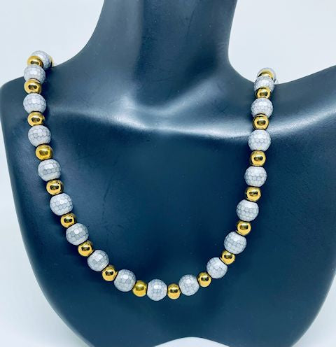 Matte Gray Hematite Necklace Accented with Gold Hematite Beads