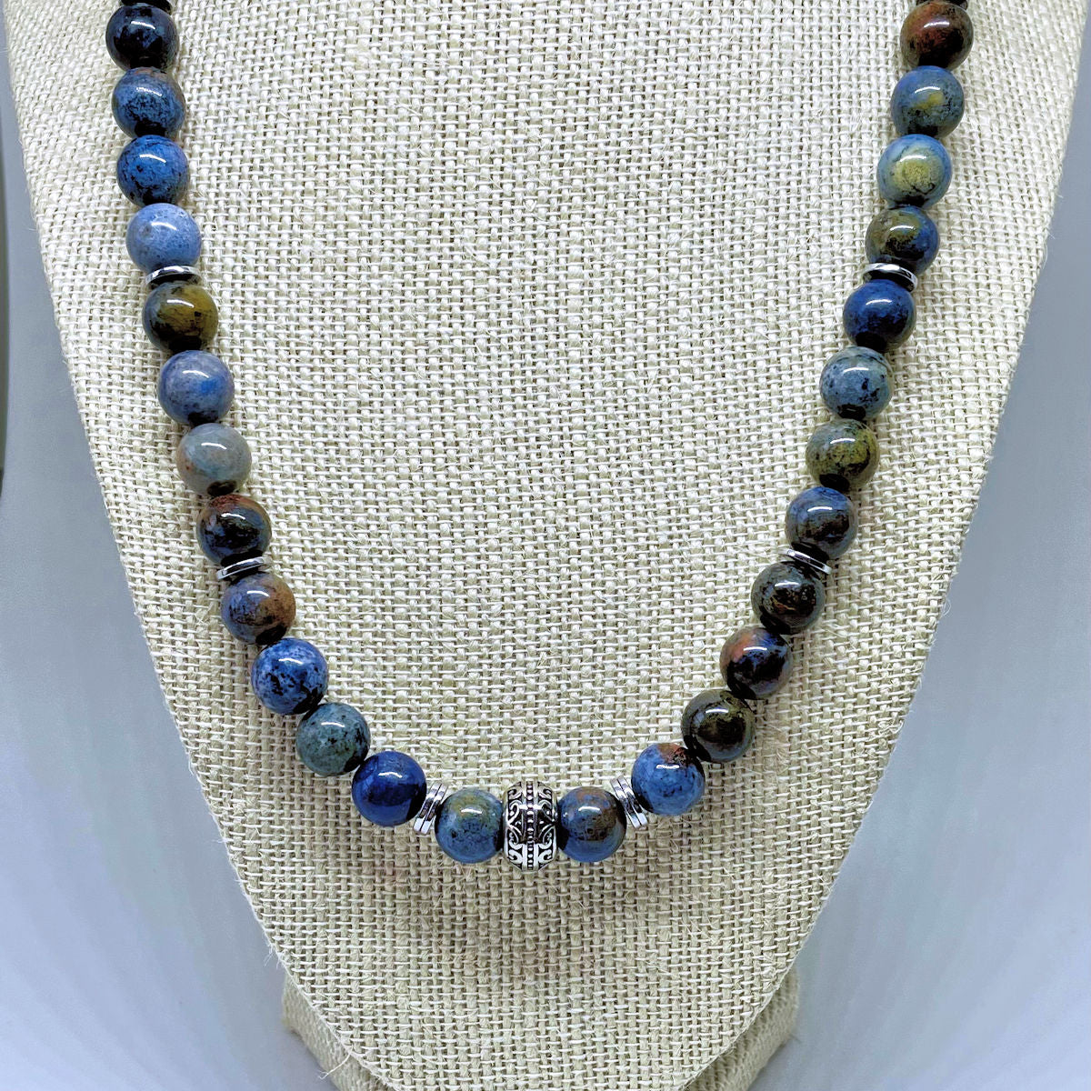 20" Blue Black Porcelain Agate Necklace with Stainless Steel Lobster Clasp