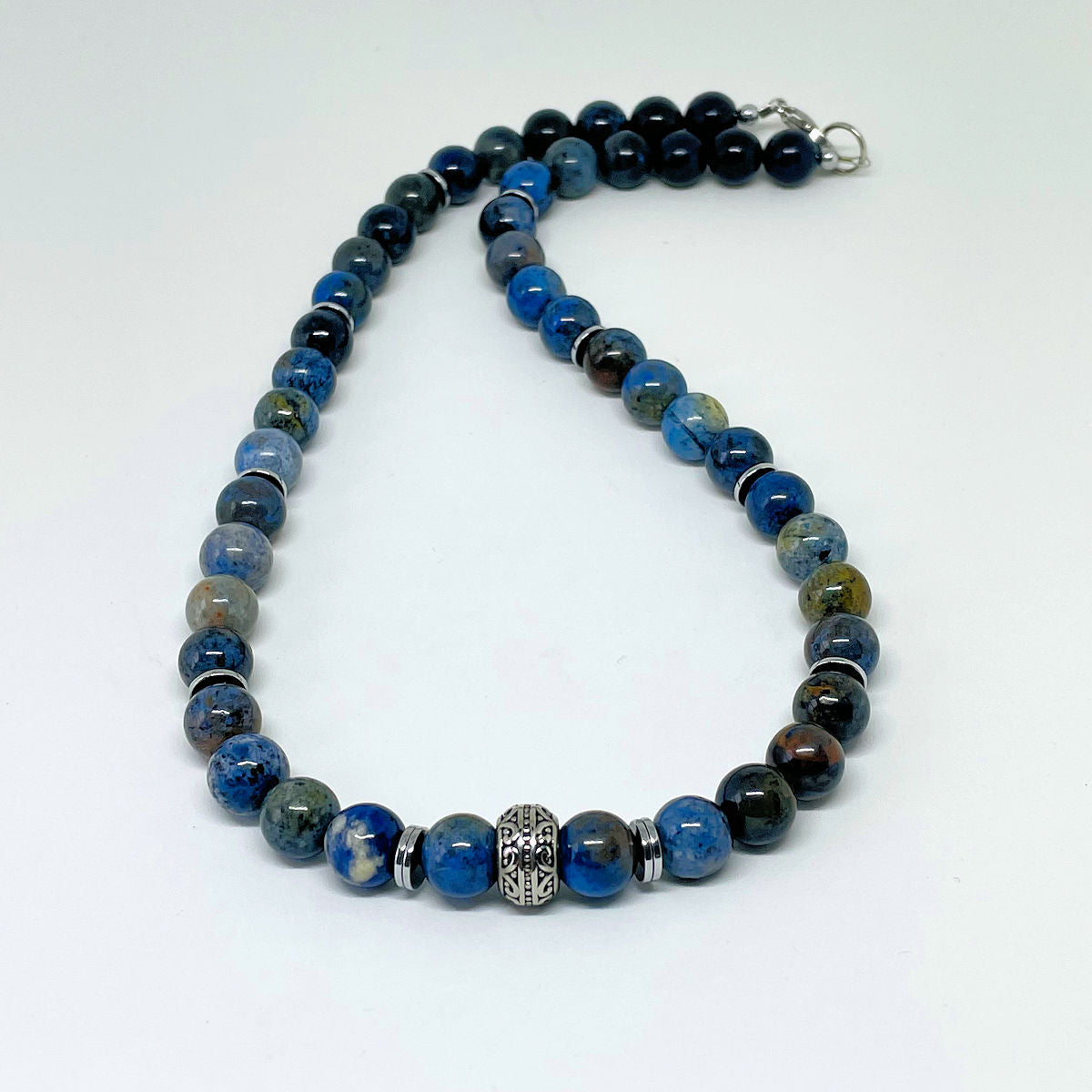 20" Blue Black Porcelain Agate Necklace with Stainless Steel Lobster Clasp
