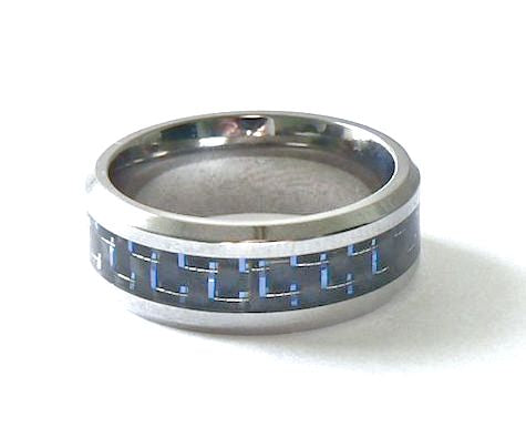 Titanium Ring with Black and Blue Fiber Inlay: A Bold and Striking Statement Piece