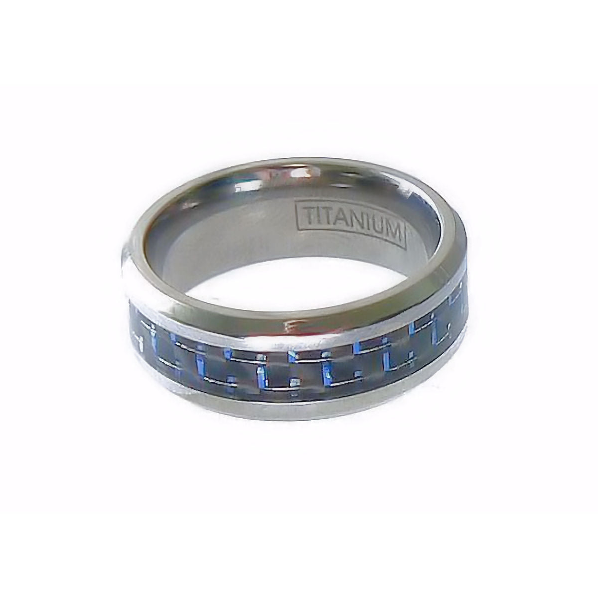 Titanium Ring with Black and Blue Fiber Inlay: A Bold and Striking Statement Piece