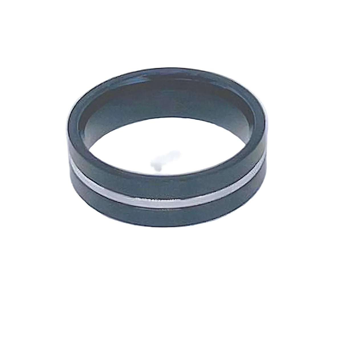 Black Stainless Steel Ring with Silver Satin Band