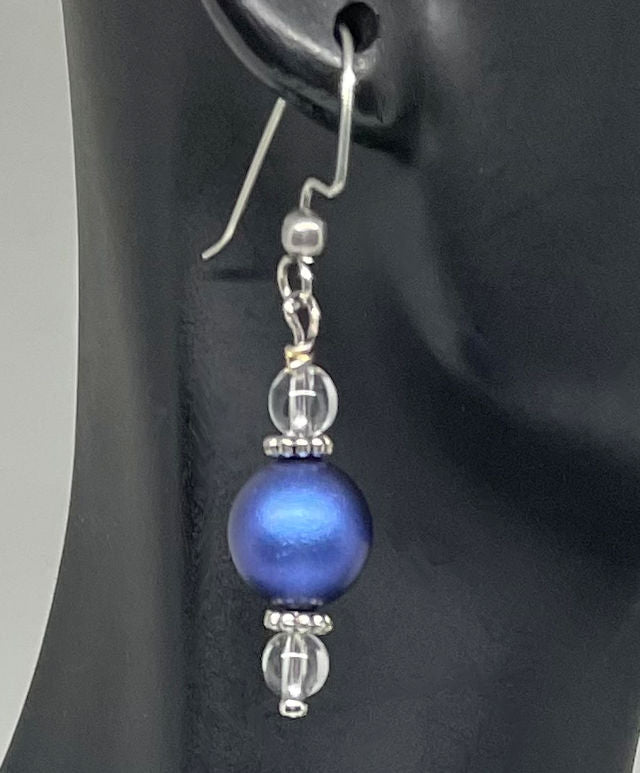 Iridescent Blue Pearl and Clear Quartz Necklace & Earring Set