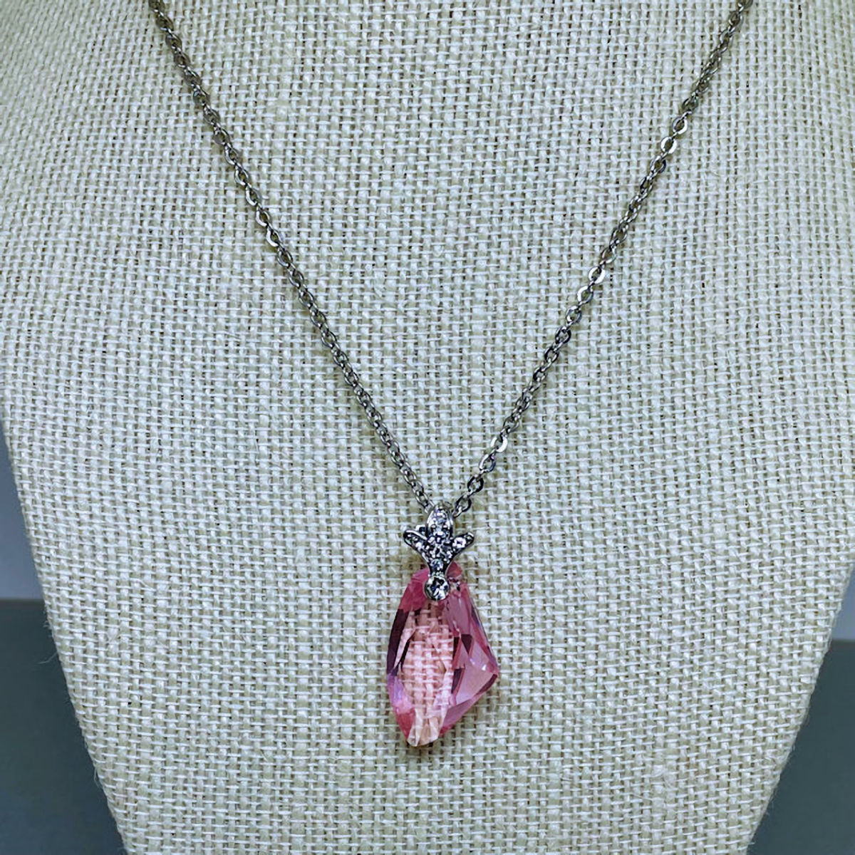 Light Rose Crystal Pendant with Stainless Steel Chain