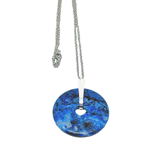 Dumortierite 40mm Donut Pendant with 18" Stainless Steel Chain