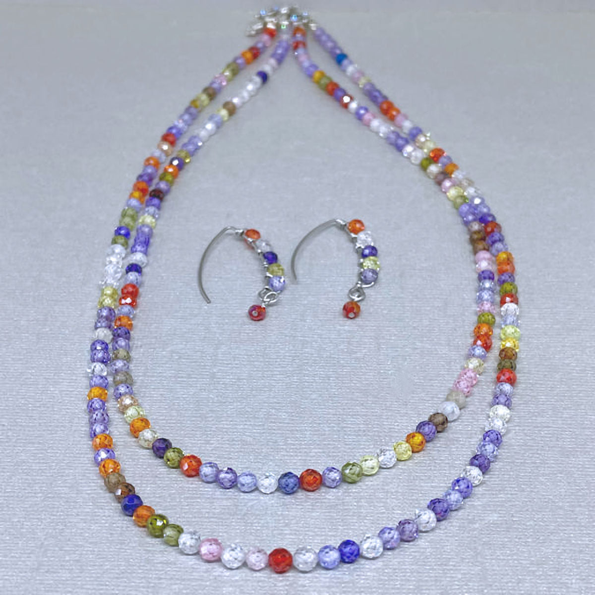 Cubic Zirconia 2 Strand Necklace and Earring set