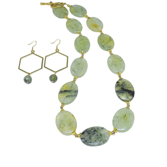 Prehnite Necklace and Earring Set