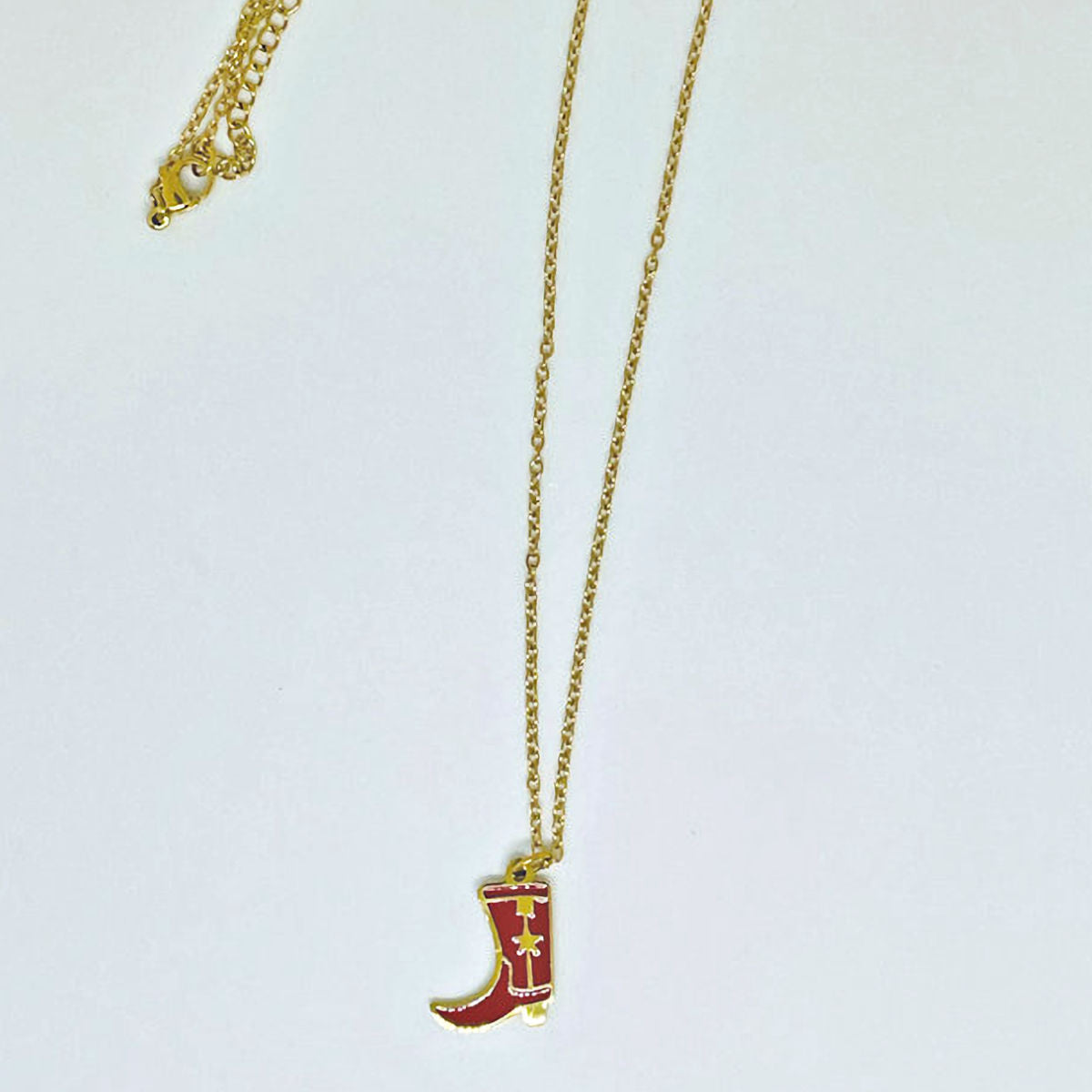 18K gold stainless steel Epoxy 3/4" red boot charm on stainless steel chain