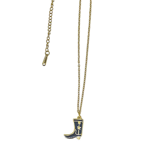 18K gold stainless steel Epoxy 3/4" black boot charm on stainless steel chain
