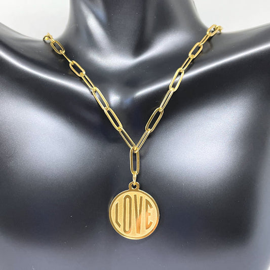 Gold Stainless Steel Paper Clip necklace with LOVE charm