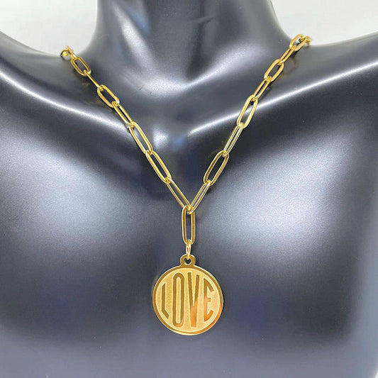 Gold Stainless Steel Paper Clip necklace with LOVE charm