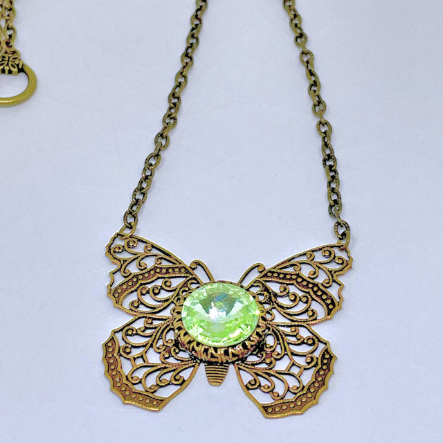 Antique Bronze Filigree Butterfly Necklace