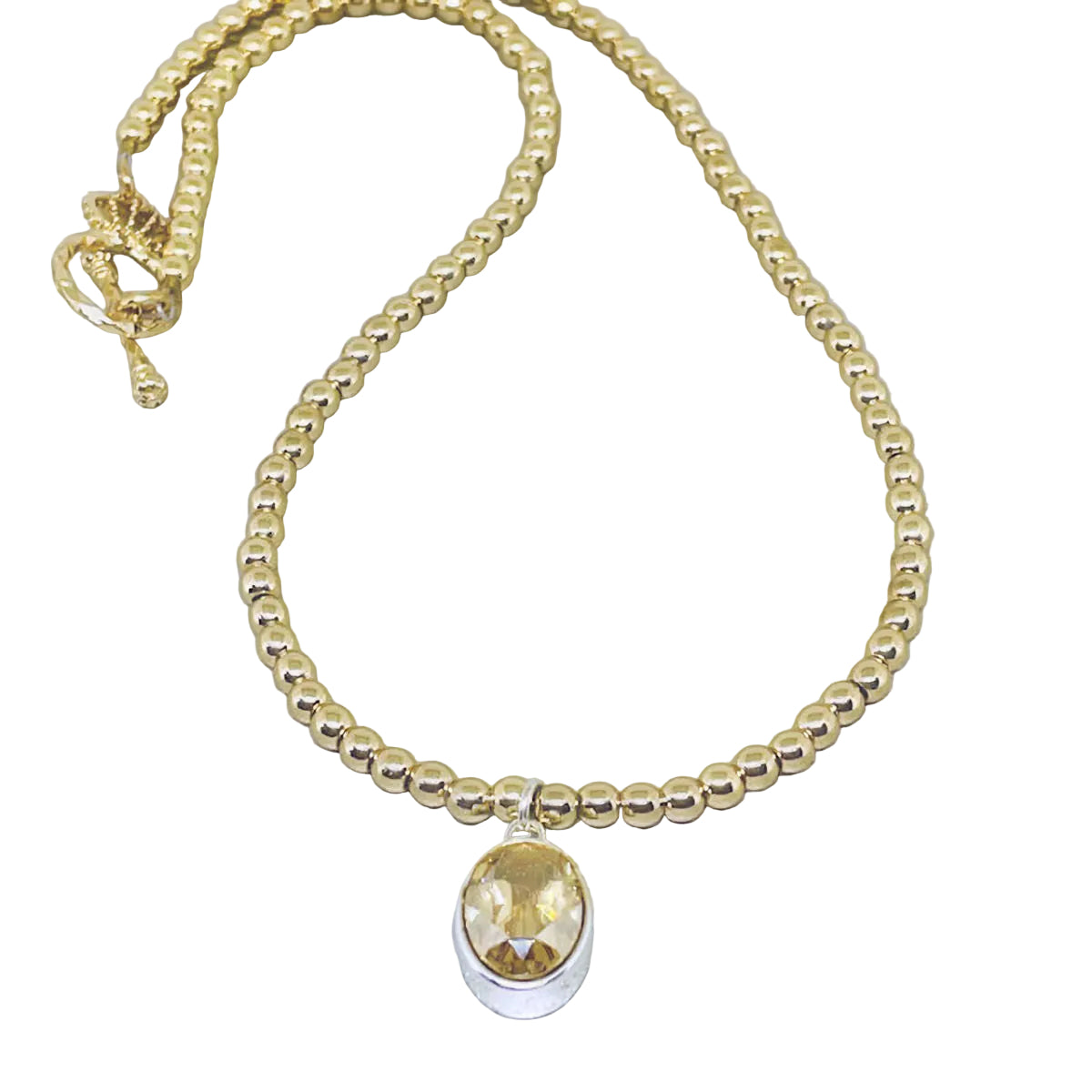 Gold Hematite Necklace accented with Champagne Crystal Stone