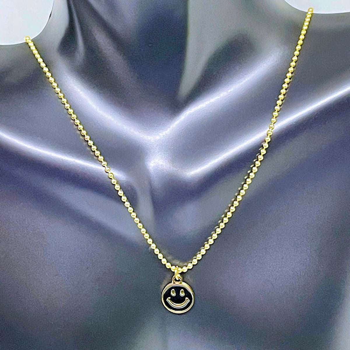 Mini Stainless Steel Smile Charm on Gold Plated Chain