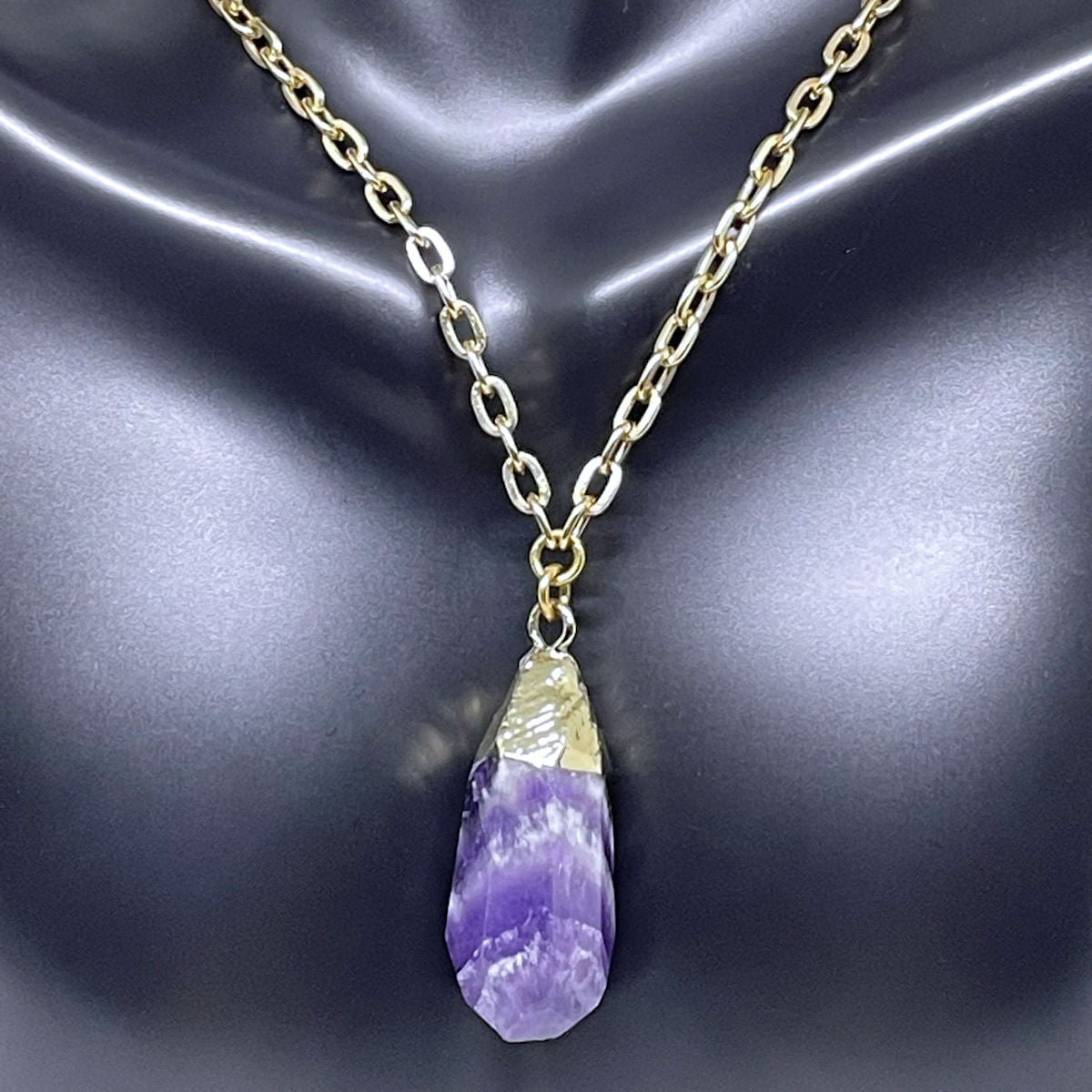 Gold Plated Necklace with Amethyst Nugget Pendant
