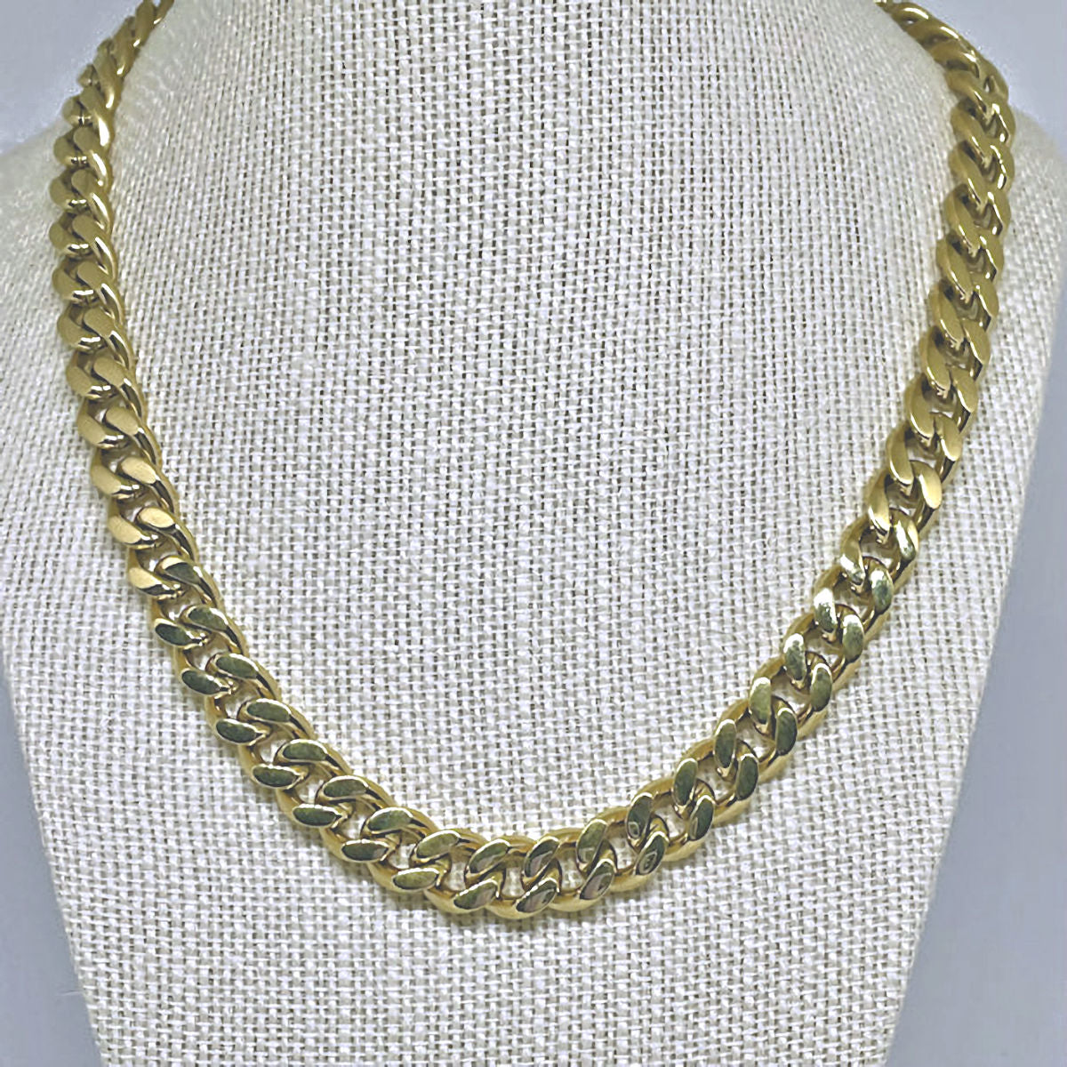10mm Gold PVD Stainless Steel Diamond Cut Curb Necklace