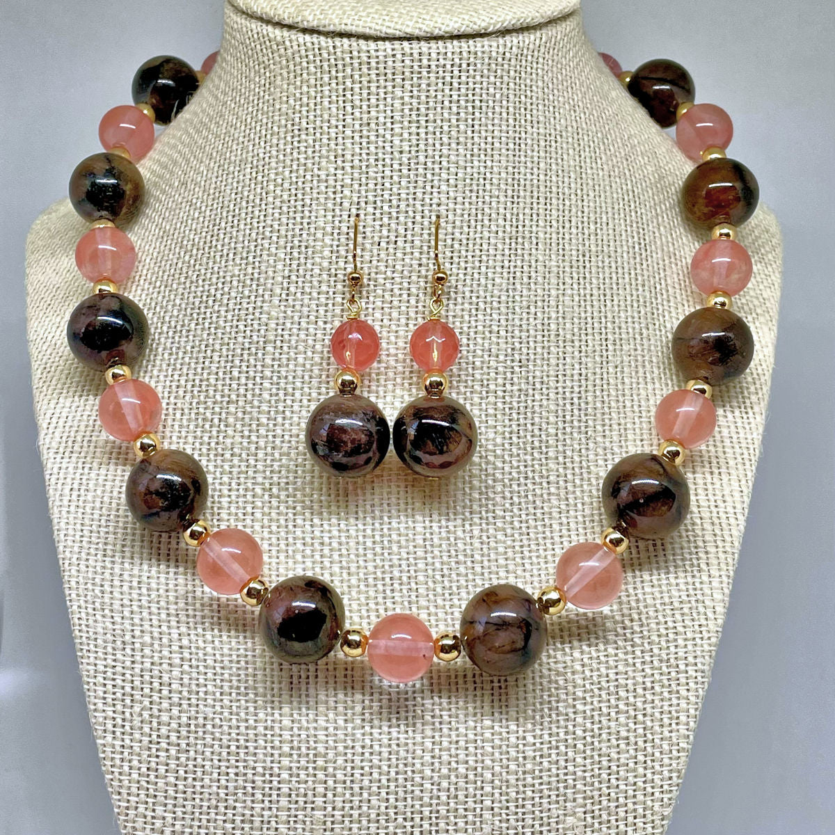 Chiastolite Necklace and Earring Set