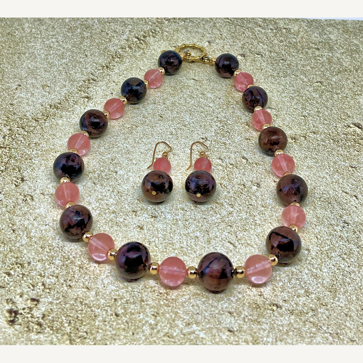 Chiastolite Necklace and Earring Set