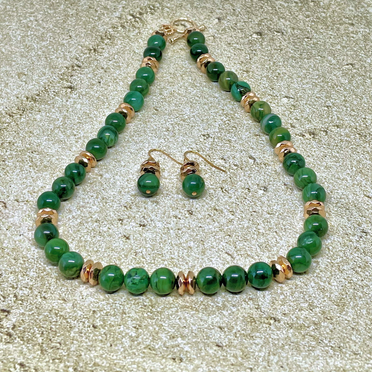 Verdite Beaded Necklace and Earring Set
