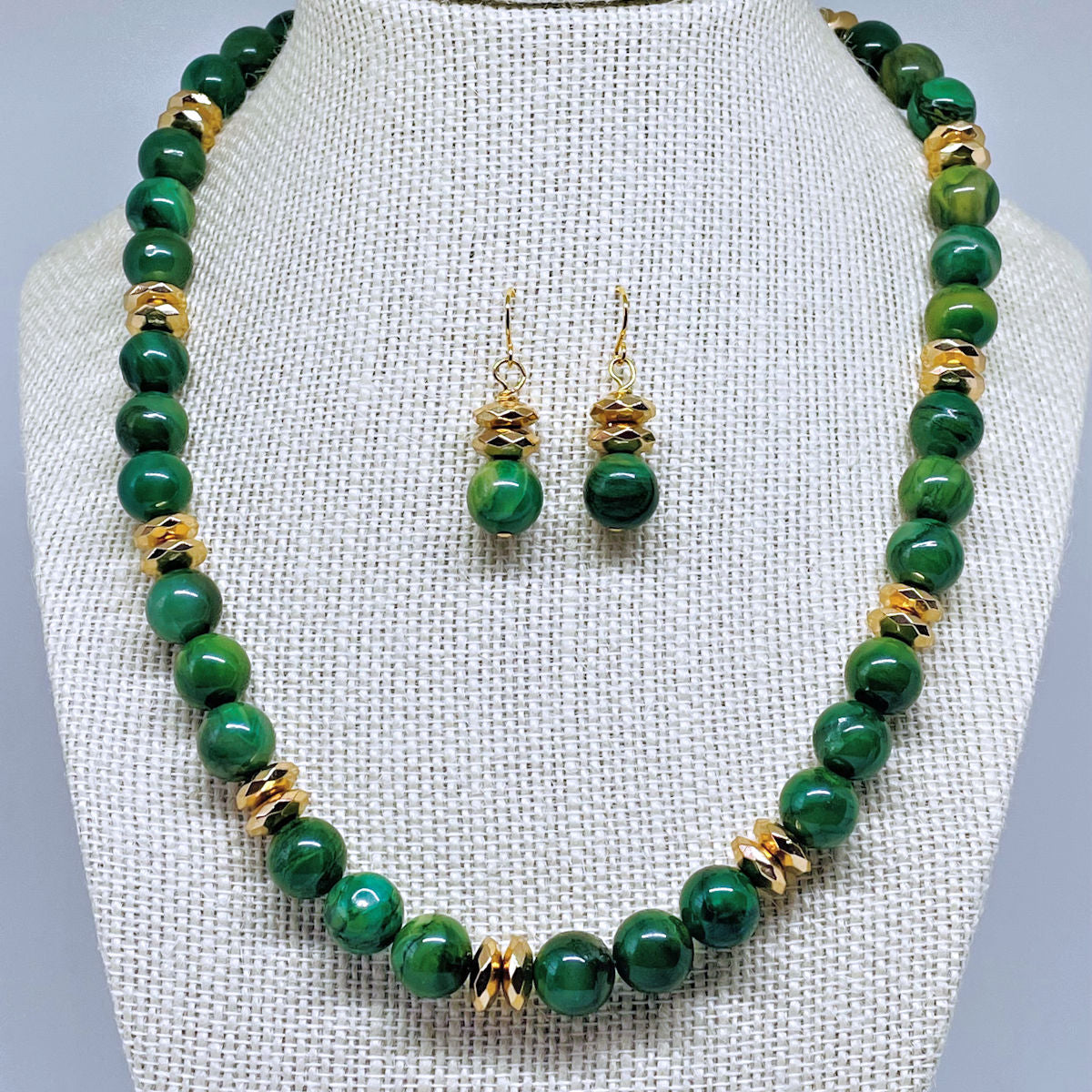 Verdite Beaded Necklace and Earring Set