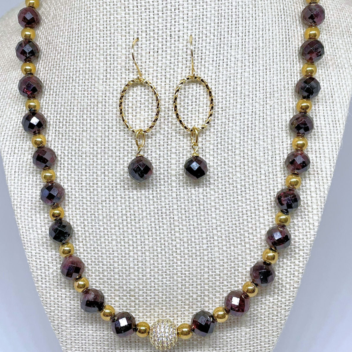 Red Garnet Faceted Necklace & Earrings Set
