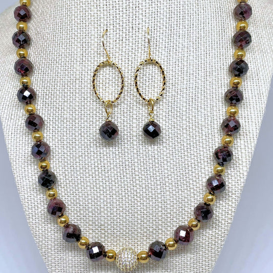 Red Garnet Faceted Necklace & Earrings Set