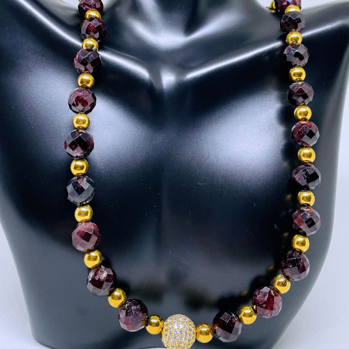 Red Garnet Faceted Necklace & Earrings Set