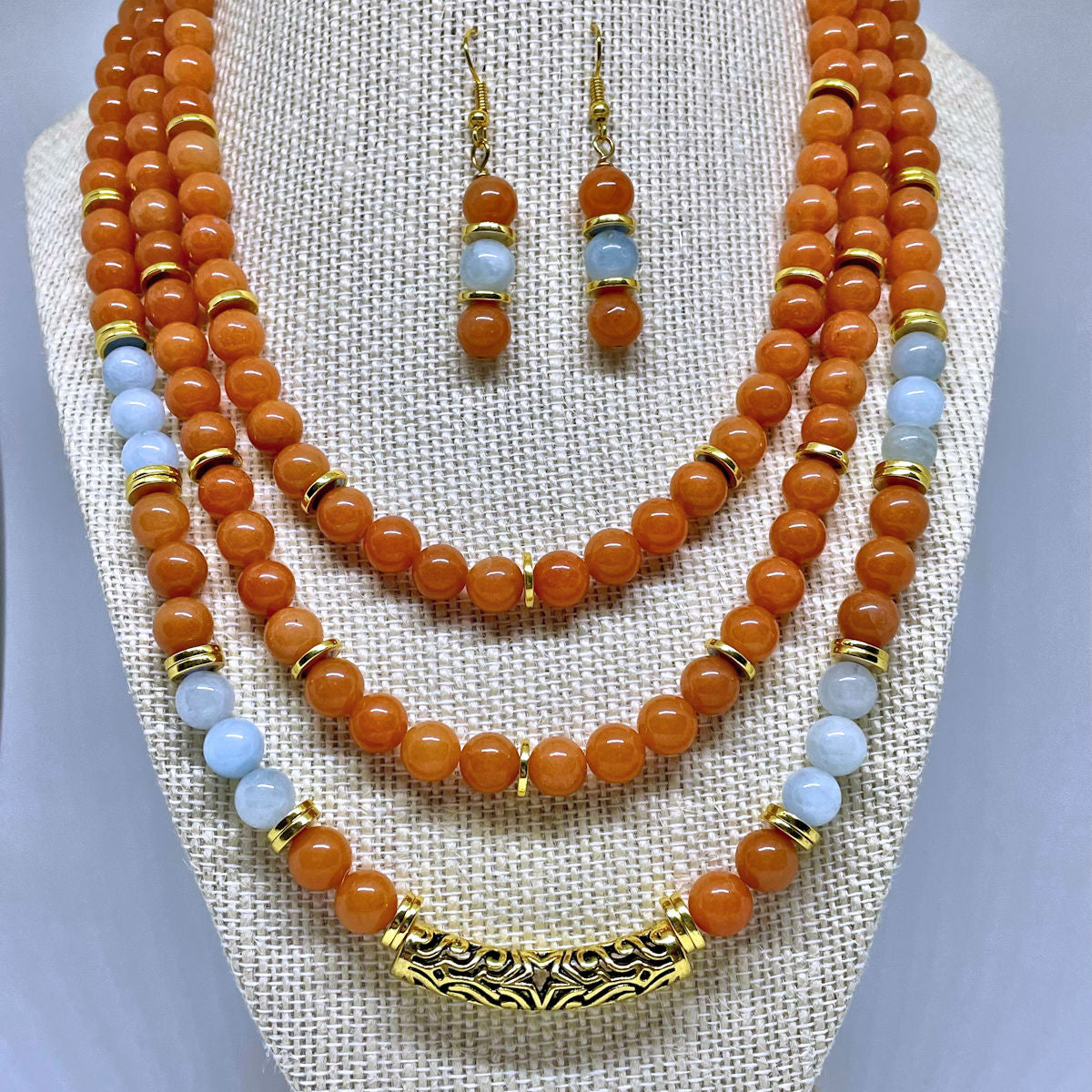Red Aventurine Layered Necklace & Earrings Set