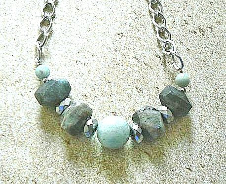 Natural Labradorite Nugget Necklace with Amazonite and Hematite Beads